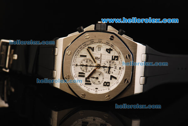Audemars Piguet Royal Oak Offshore Chronograph Quartz Movement with White Dial and Black Marking and strap - Click Image to Close